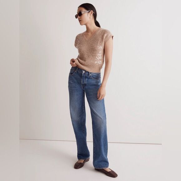 Madewell NWT Sequin-Embellished Sweater Vest in the color heather tawny size XXL - Picture 1 of 6
